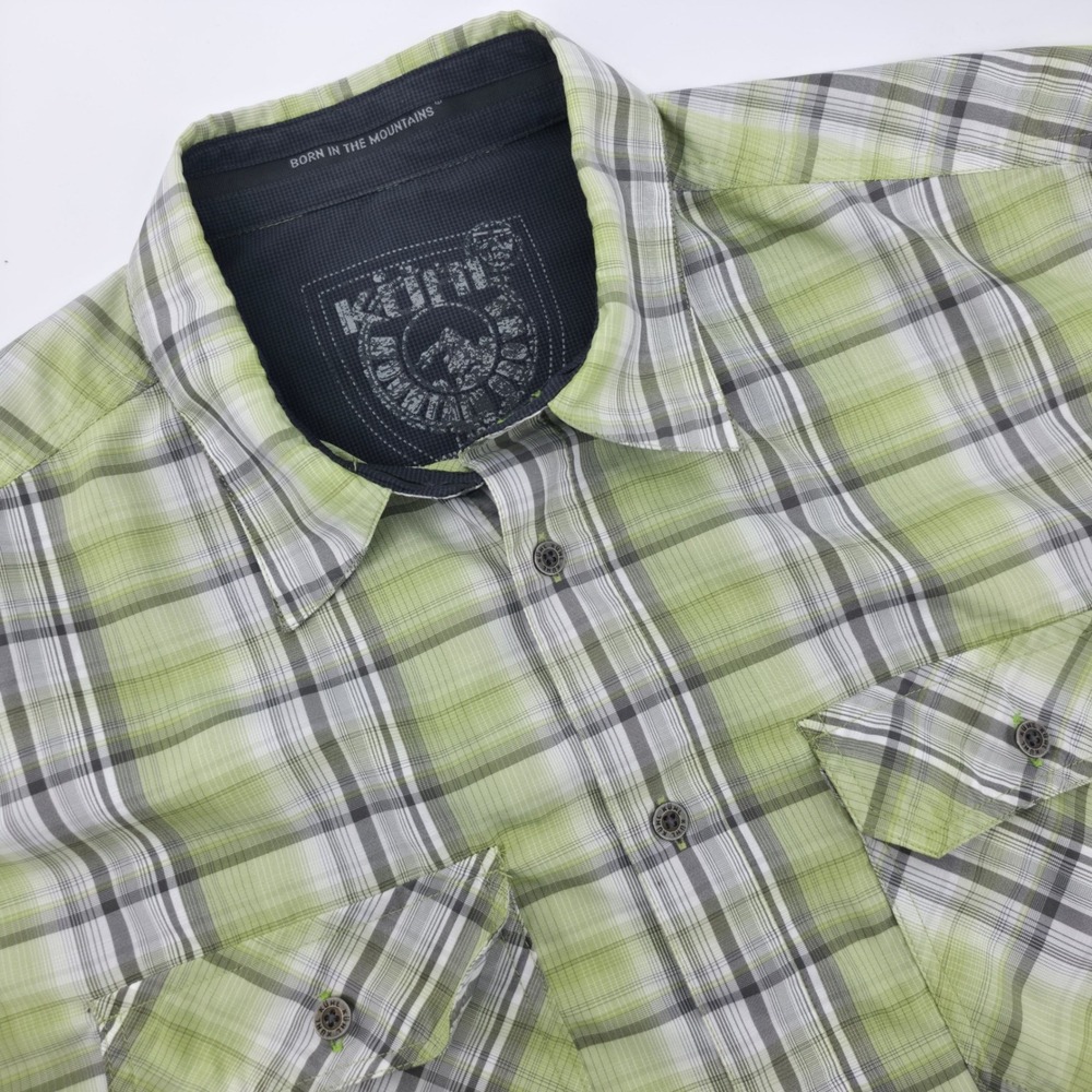 KUHL Mens Green Plaid Short Sleeve Button Down Hiking Shirt Large RN108846